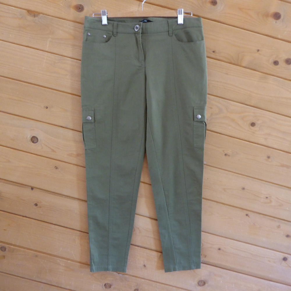 Mac & Jac Army Green Olive Cargo Jeans Casual Pants Snap Buttons Size 8